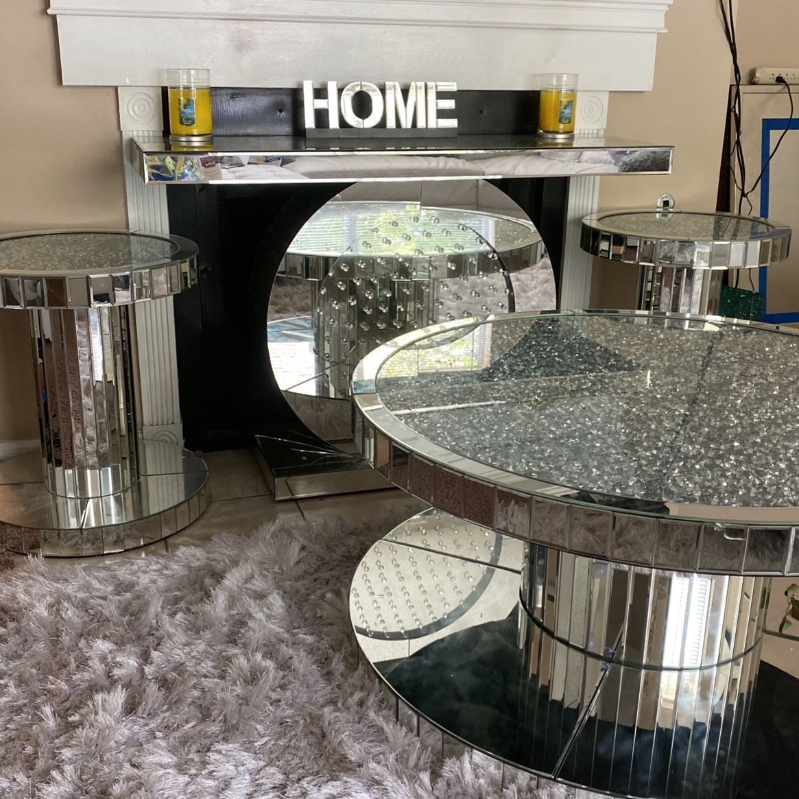 Glass / Mirror Coffee Table End Tables And Foyer Keys Table Set