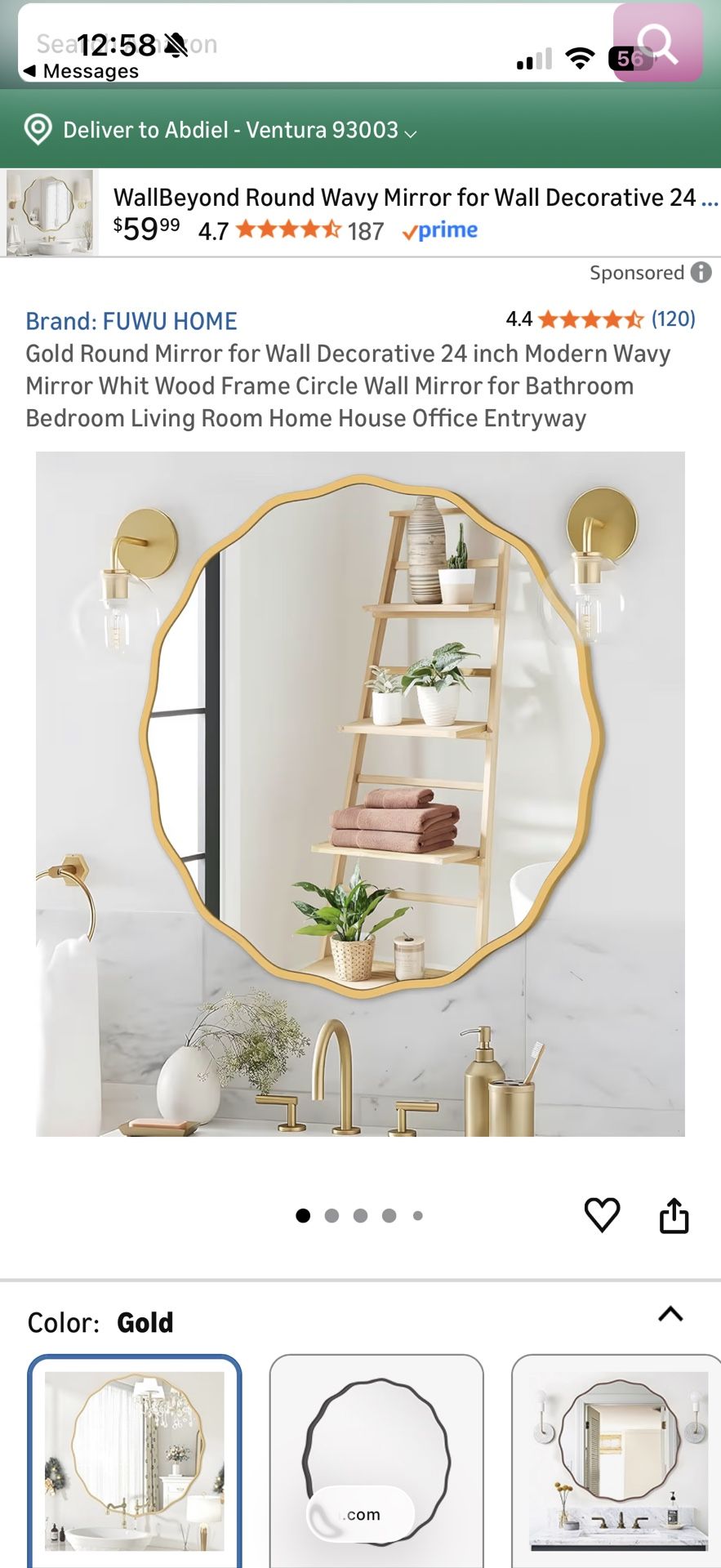 Gold Round Mirror