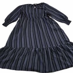 NEW Terra & Sky Dress Black Gray Peasant Tiered Long Sleeve Maxi Pockets Plus 2X
