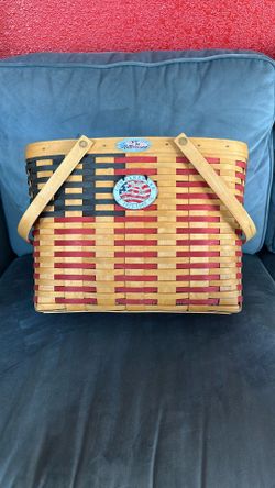 Longaberger 25th Anniversary Basket With Handles And Flag Fabric Liner 1998