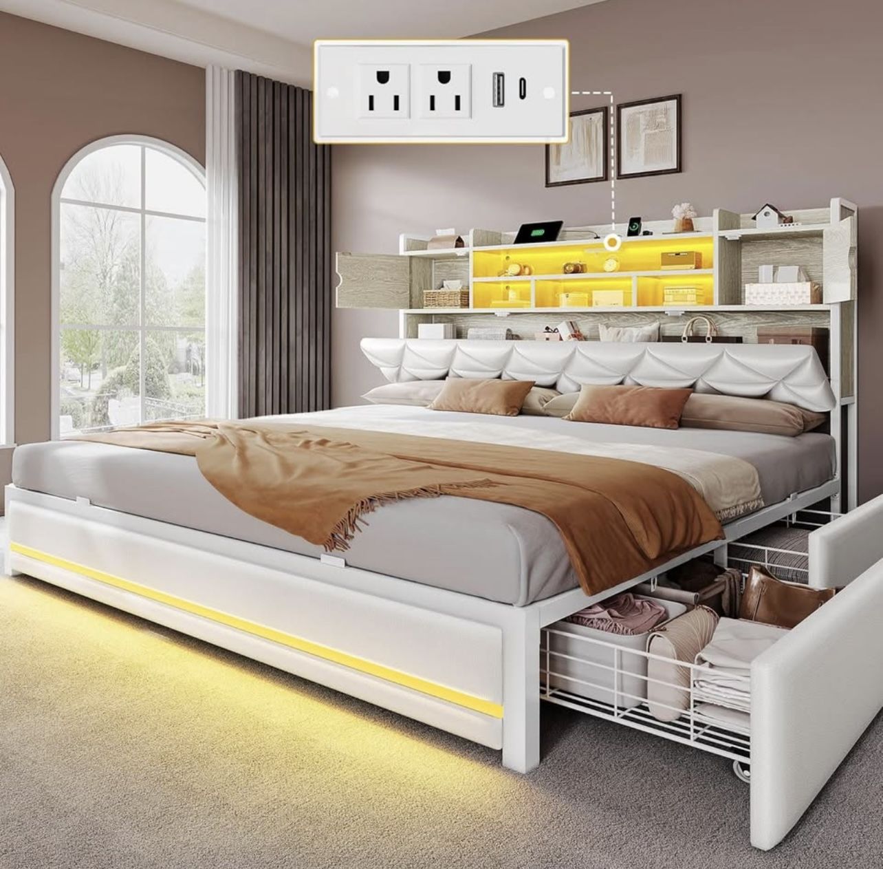 BED FRAME KING SIZE WITH STORAGE DRAWERS AND LED LIGHTING BRAND NEW IN BOX!!!