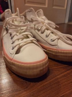 Pink and white shoes