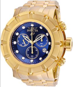 Men's Invicta S1 Rally Gold-Tone Chronograph Watch with Blue Dial (Model: 23955)