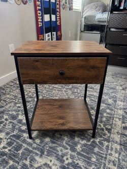 Rustic Wood Nightstand with Drawer & Shelf
