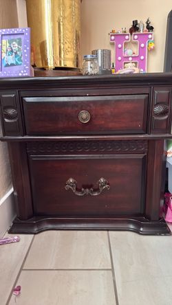 Dark Cherry Wood 2-Drawer Nightstand