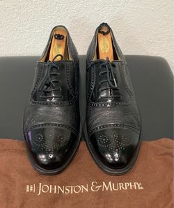Johnston & Murphy Black Leather Cap Toe Oxfords