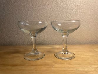 2 Wine Champagne Sherbet Dessert Clear Coupe Glass Goblet Plain Stem