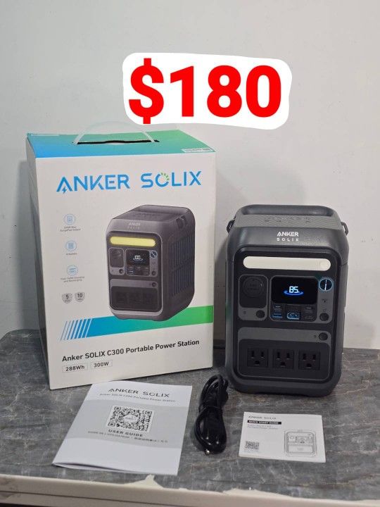 Anker Portable Power Station SOLIX C300, 288Wh LiFePO4 Battery, 300W (600W Surge) Solar Generator, 140W Two-Way Fast Charging, for Outdoor Camping Etc