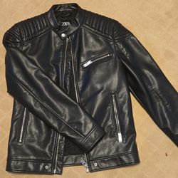 Zara Men's Black Leather-style Jacket
