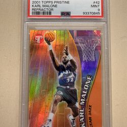 2001 Topps Pristine Karl Malone Refractor /50 #42 PSA 9 Utah Jazz