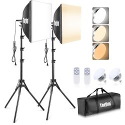 Torjim Softbox Photography Lighting Kit, 16'' x 16'' Professional Softbox Lighting Kit with 85W 3000-7500K LED Bulbs, Studio Lights for Photography/Vi