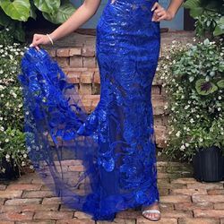 Beautiful Royal Blue Sequence Evening Gown