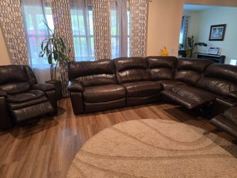 Leather sectional couch with free recliner