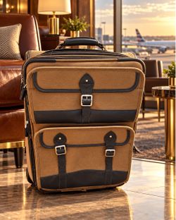 Ralph Lauren Tan Canvas Rolling Carry-On Luggage