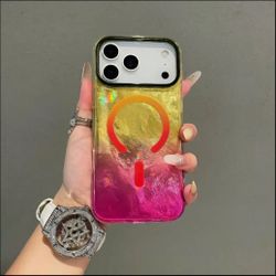 New for iphone 17 pro max Protective Cover - Glossy Gradient Design, Glacier Pattern Magnetic Case Featuring Built-In Shock-Resistant Corners.