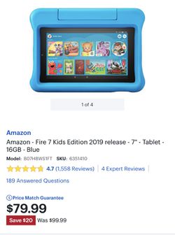 New Fire Kindle Tablet 7 w/New Kids Case