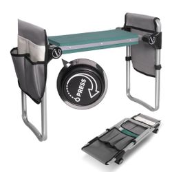 GARDEN KNEELER SEAT BUTTON FOLDING GARDENING STOOL WITH 2 TOOL POUCHES AND EVA FOAM PAD