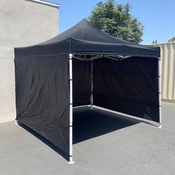 (NEW) $140 Heavy Duty 10x10 ft with 3 Sidewalls, EZ Popup Canopy Outdoor Gazebo, Carry Bag (Black)