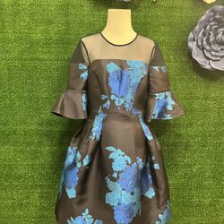 Belle Badgley Mischka Blue Floral Dress Size 4