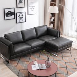 L-Shaped Sofa Sectional Faux Leather Couch for Living Room