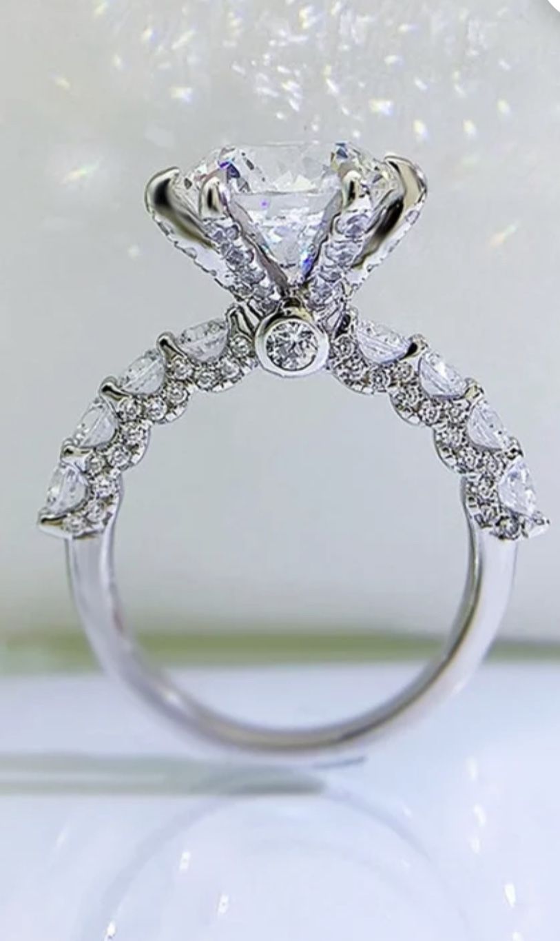3.90 CT Portuguese Cut Moissanite Sterling Silver Ring