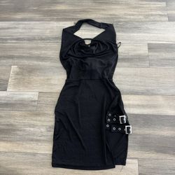 SheIn Black Halter Bodycon Dress Buckle Accents Sleeveless M Cotton Knit