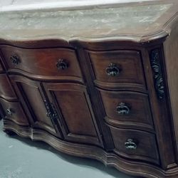 Antique wooden and iron dresser set with marble top and mirror