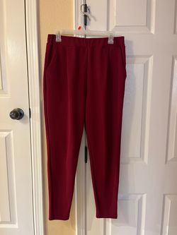 Burgundy Elastic Waist Skinny Pants