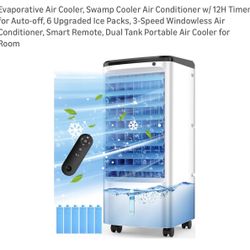 Brand new Evaporative Air Cooler, Swamp Cooler Air Conditioner w/ 12H Timer for Auto-off, 6 Upgraded Ice Packs, 3-Speed Windowless Air Conditioner, Sm