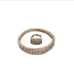 Fashion Bracelet Ring Jewelry set 15k Gold Plated Crystal Open bracelet ring set