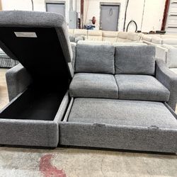 Fabric Sleeper Sofa with Reversible Chaise and Storage
