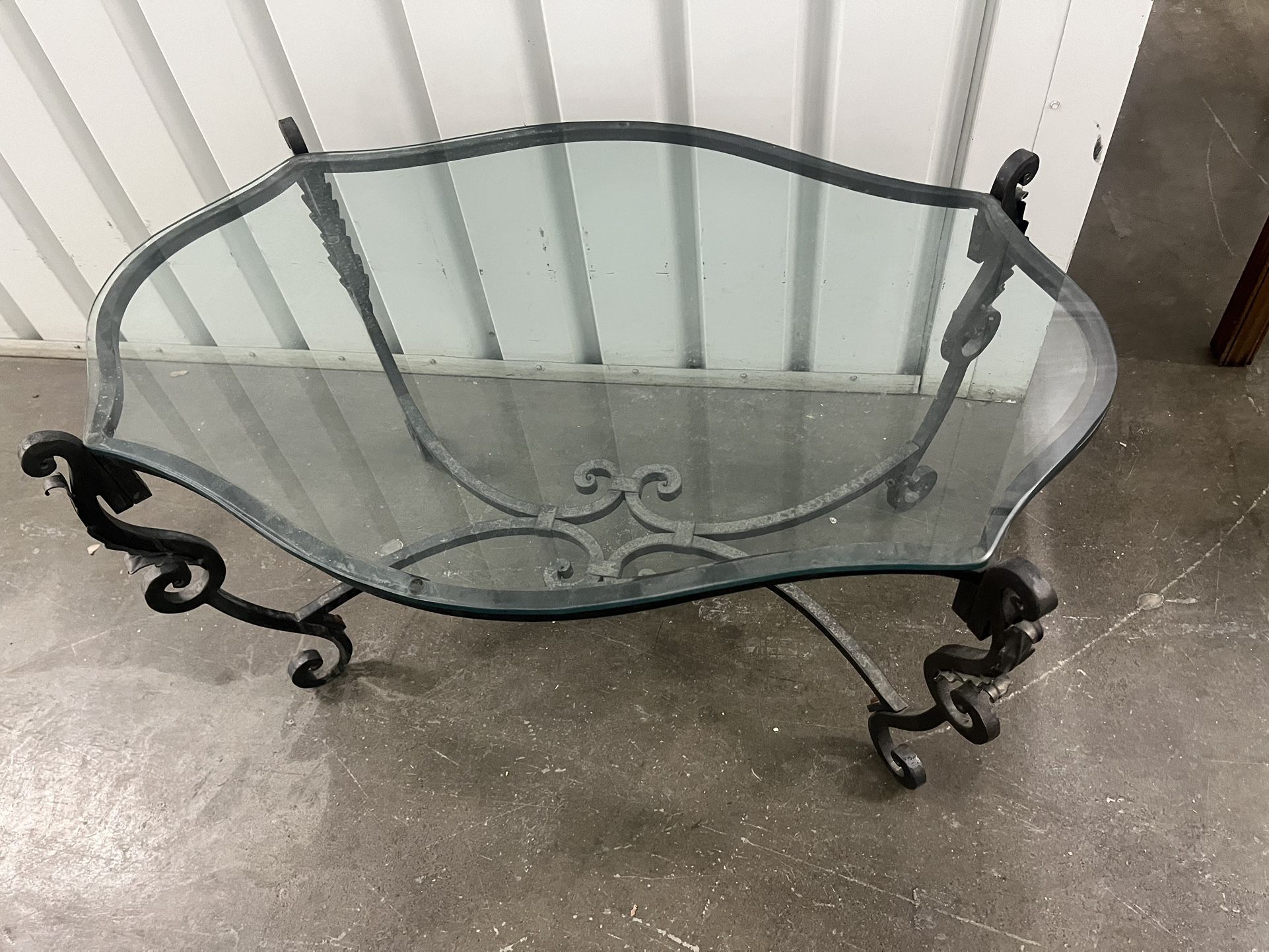 Vintage Bronze Cast Iron Outdoor Or Indoor Table With Glass Top
