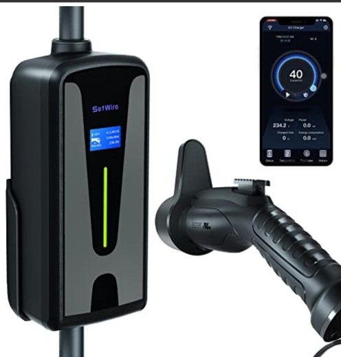 SetWire Level 2 EV Charger, 40 Amp Smart WiFi, 2 in 1 Wall Mount & Portable EV Charger,110-240V, NEMA 14-50 Plug, 23-Foot Cable, Electric Vehicle Car