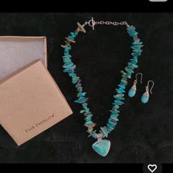 Genuine Turquoise Signed BARSE Thai Silver 925 Necklace & Peruvian Earrings 