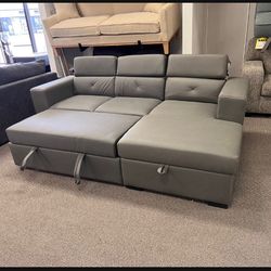 Brand New 💯 Salads 2 Piece Light Gray Sleeper Sectional With Storage💫 Fastest Delivery 👍 Best Price✅