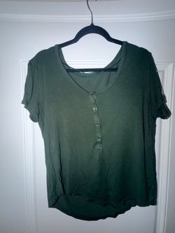 Olive Green Henley Short Sleeve Top