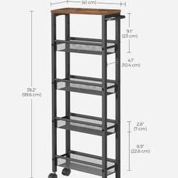 VASAGLE 5-Shelf Trolley Space-Saving Kitchen Cart with Castors