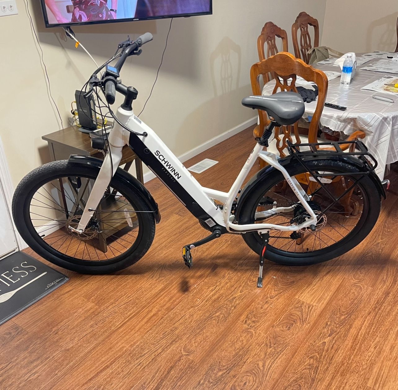Schwinn Adult Coston DX 27.5" Wheels Hybrid Electric Bike White L/XL 21” Aluminum Frame