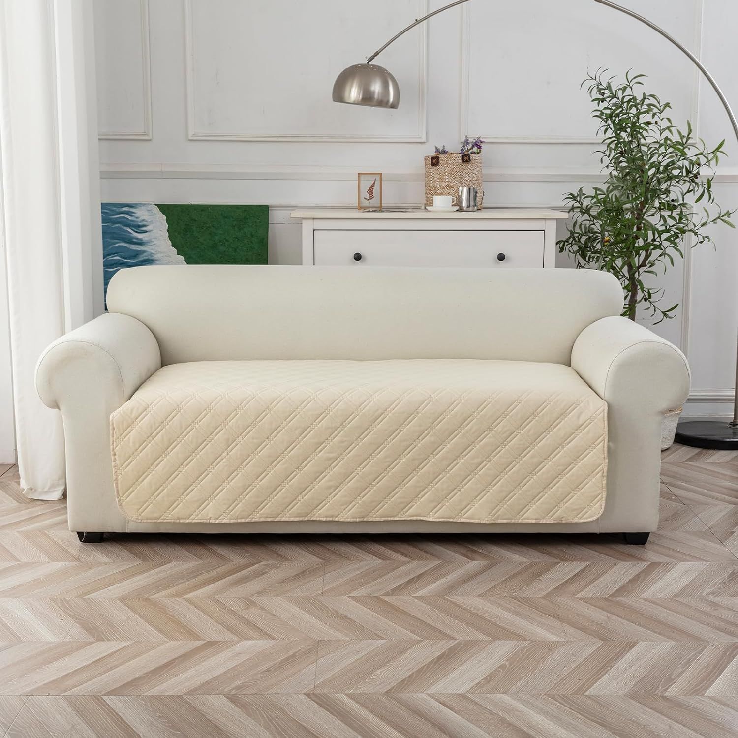 Genina Waterproof Couch Cover, Washable Anti-Slip 67 inch Sofa Covers with 3 Cushions, Sectional Couch Covers for Pets Friendly, Sofa Slipcovers