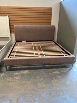 Tan brown king size bed frame (in store)