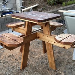 Cedar Table With Floating Stools