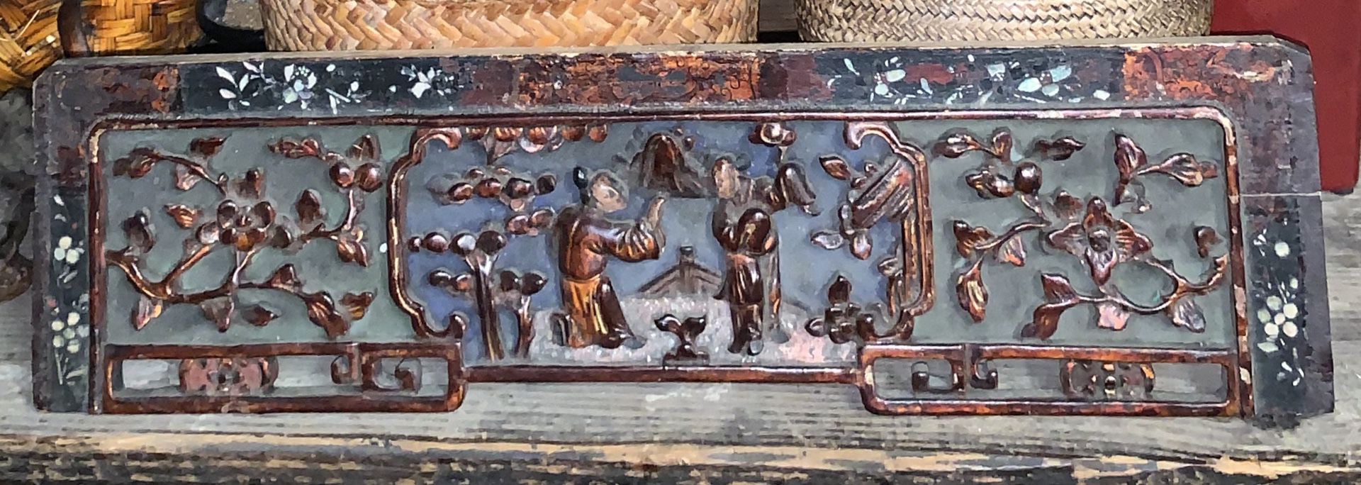 Antique Chinese Lacquer Wall Plaque