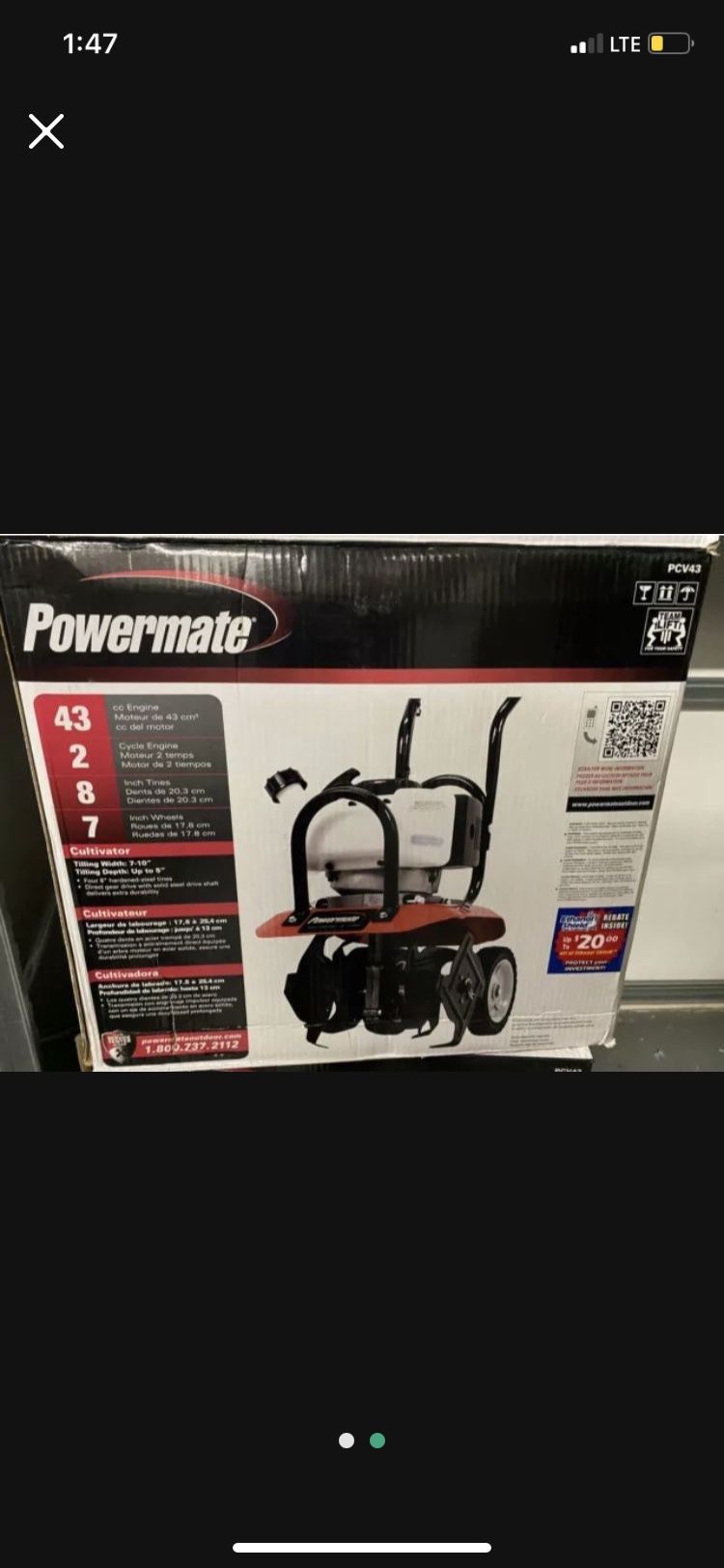 Rototiller Powermate PCV43 Cultivator 43cc Engine -2-Cycle-10” Wide