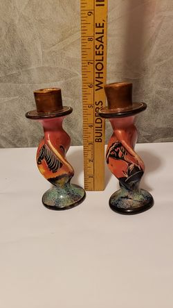 VintageAfrican motif SOAPSTONE CANDLE HOLDERS FROM KENYA