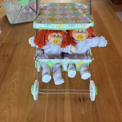 Twin Cabbage Patch Kids With Double Stroller