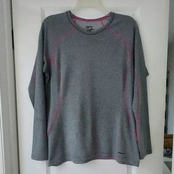Patagonia Womens Large Long Sleeve Shirt Capilene Mid Weight Grey Pink