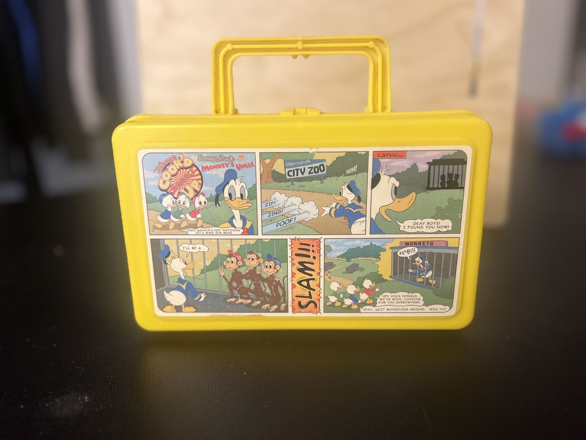 Vintage Disney Donald Duck "Monkeys Uncle" Pencil Box Snack/Lunch Pail 5" x 8"