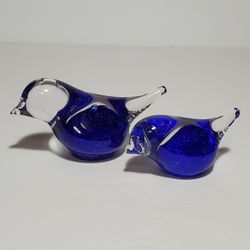 2 Glass Randsfords Bird Figurines Blue