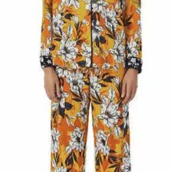 New Room Service Ladies' Shawl Collar Pajama Set, Yellow Floral XS