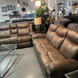 SOFA SET MANUAL RECLINABLE ROCKING LOVE SEAT (BWN OR GRY)